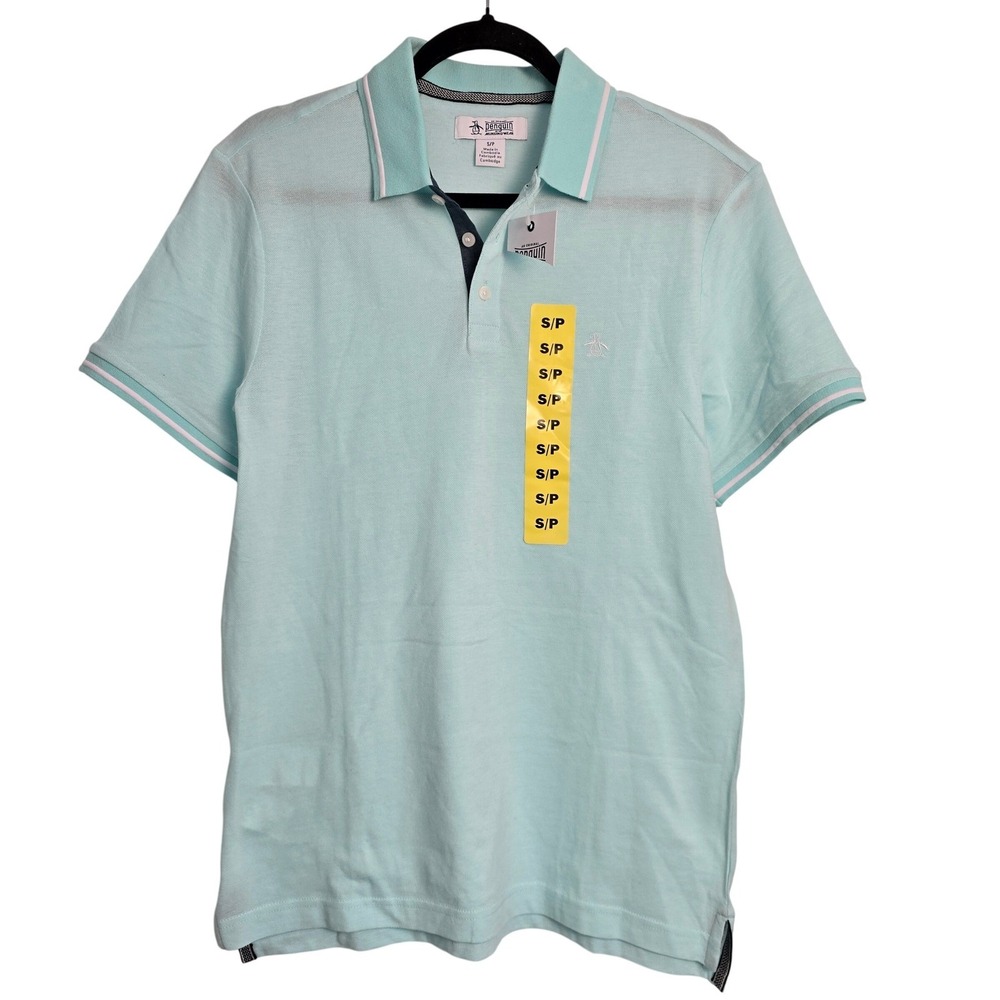 🆕️Original Penguin Mens S P Polo Shirt Light Aqua Blue Short Sleeve Pima Cotton